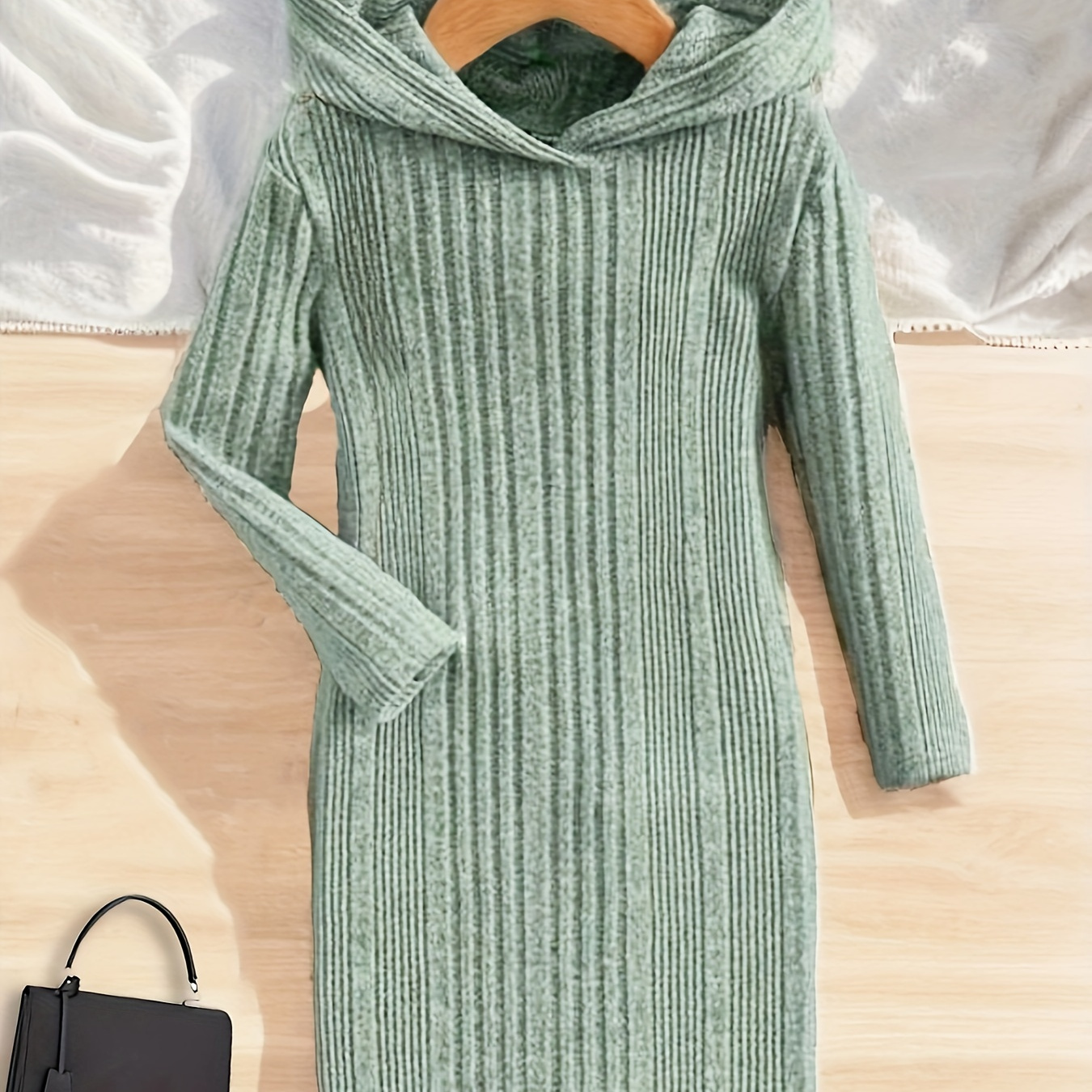 

Elegant & Casual Ribbed Knit Hooded Dress Spring Fall Winter Gift