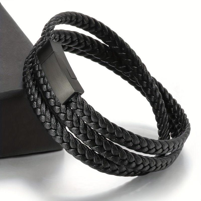 

Mens Classic Black Multilayer Leather Wrap Bracelet High Quality Bracelet Fashion Party Jewelry