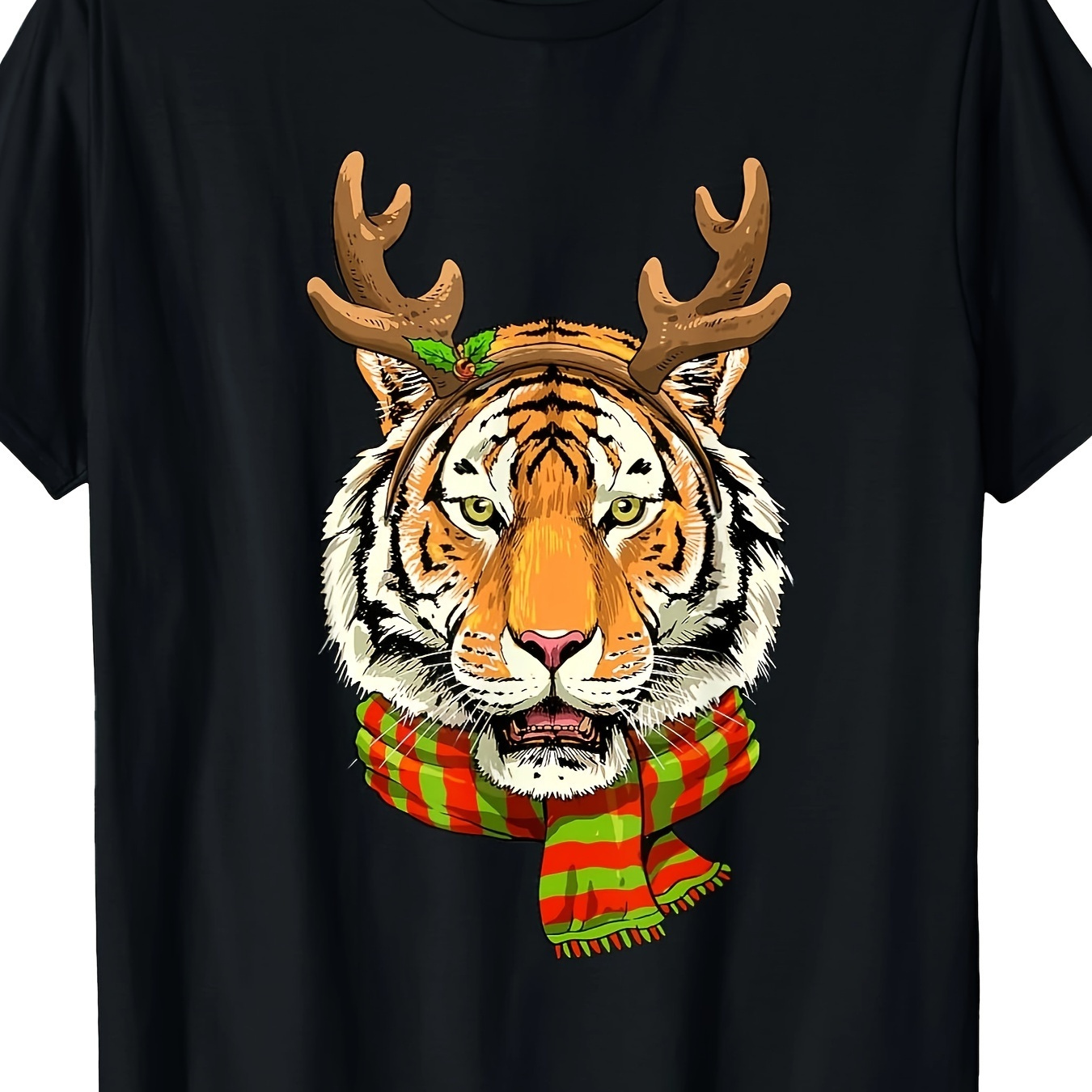 

Tiger Reindeer Christmas Animal With Antlers T-shirt100% Cotton - 220g