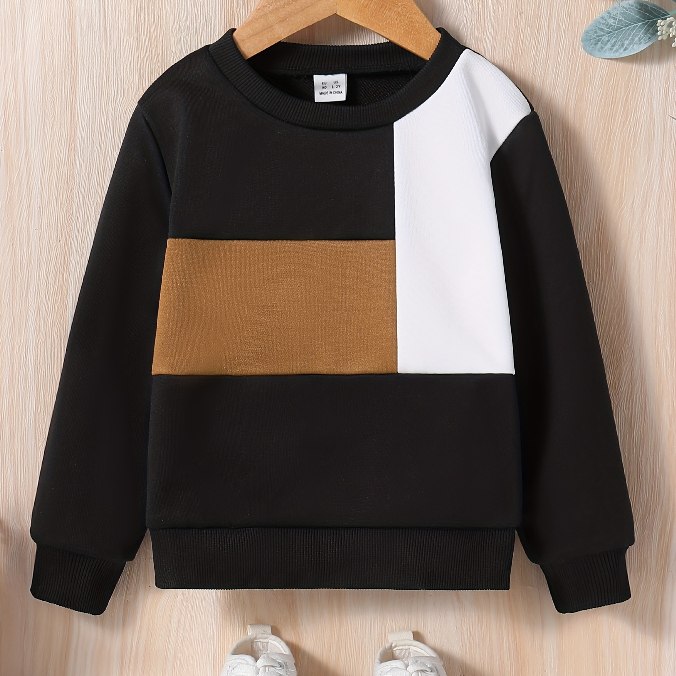 

Boys Color Block Long Sleeve Sweatshirt Drop Shoulder Pullover Tops