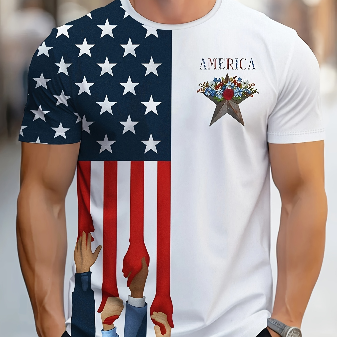 

Men's Flag Graphic Print T-shirt, Short Sleeve Crew Neck Tee, Men's Clothing For Summer Outdoor