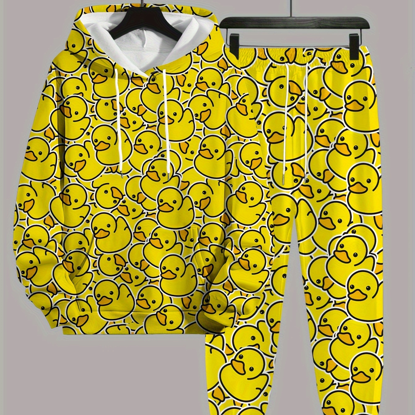 

Cartoon Duck All Over Print, Men's 2pcs Outfits, Casual Hoodies Long Sleeve Hooded Sweatshirt And Sweatpants Joggers Set For Winter Fall, Men's Clothing