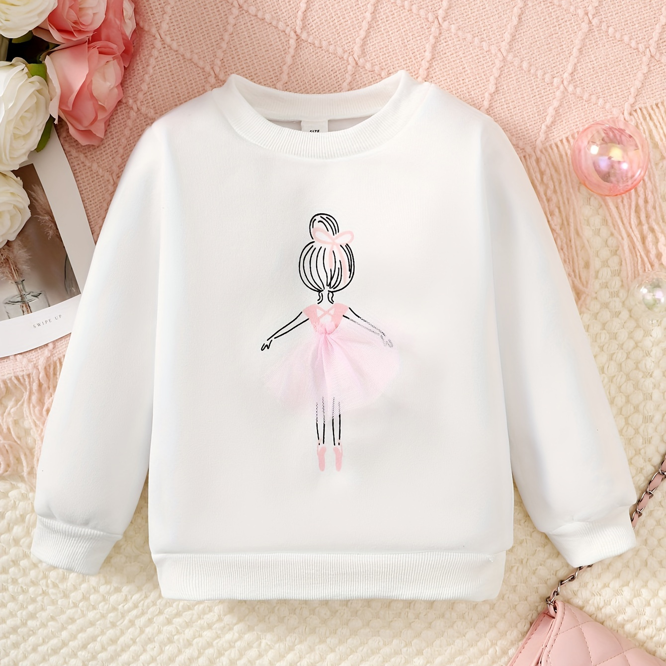 

Ballet Girl , Girls Trendy & Casual Long Sleeve Mesh Spliced Sweatshirt For Fall & Winter, Girls Clothes, As Gifts