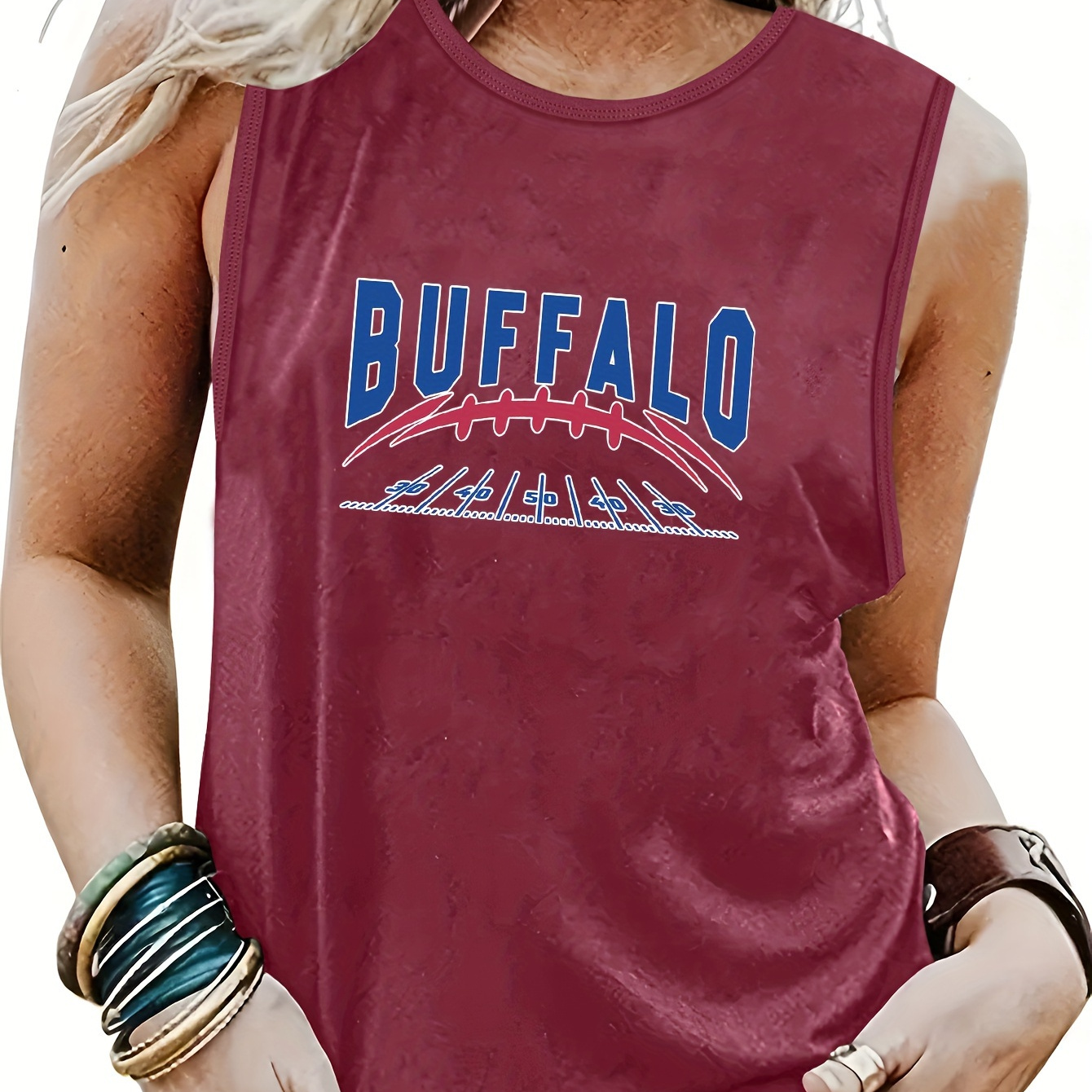 

Buffalo Print Crew Neck Tank Top, Casual Sleeveless Top For Summer & Spring, Women's Clothing