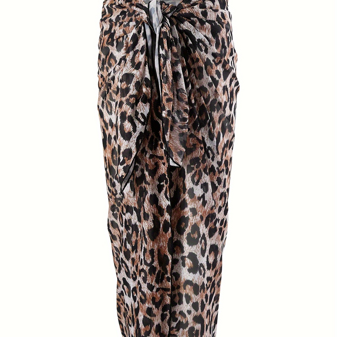 

Leopard Print Hot Cover Up Skirt, Stretchy Knot Side Beach Wrap Coverup, Women's Swimwear & Clothing