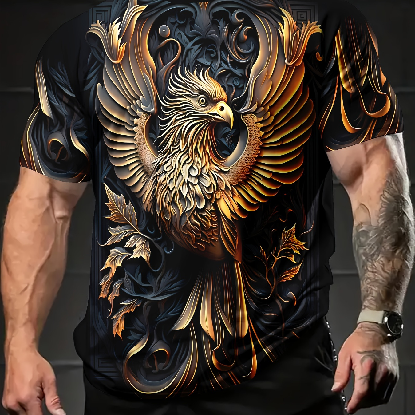 

Men's Eagle Graphic Short Sleeve Crew Neck T-shirt For Summer, Casual Comfy Versatile Tee As Gift