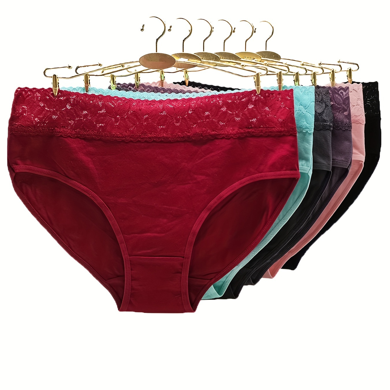 

6pcs Contrast Lace Briefs, Comfy & Breathable Mid-rise Intimates Panties, Women's Lingerie & Underwear