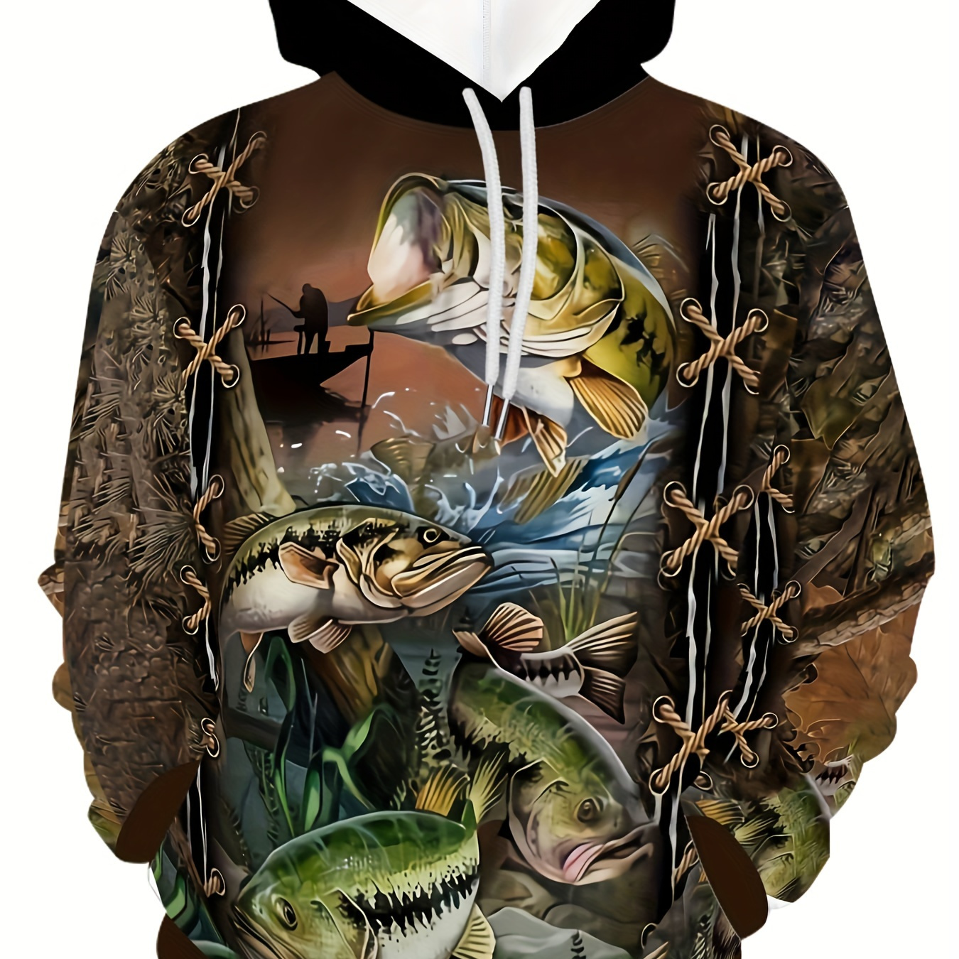 

Men's Fish Graphic Print Hoodie With Kangaroo Pocket, Casual Long Sleeve Hooded Sweatshirt For Outdoor