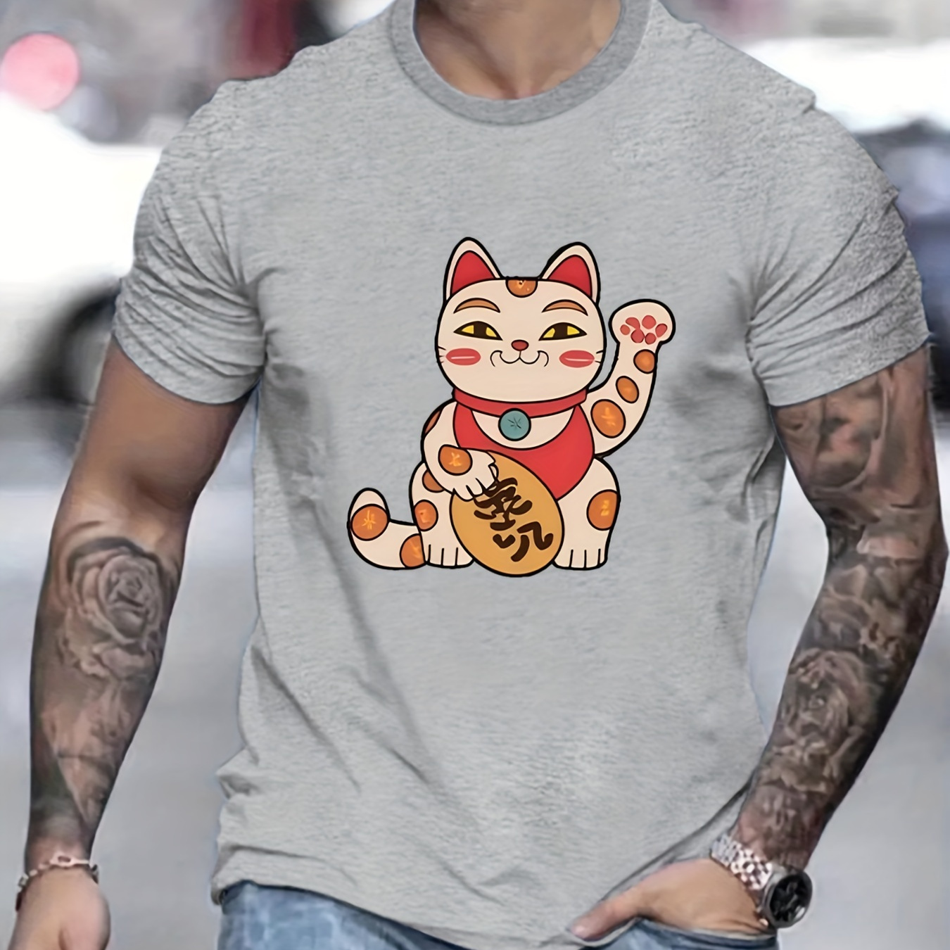 

Cat Print T Shirt, Tees For Men, Casual Short Sleeve T-shirt For Summer