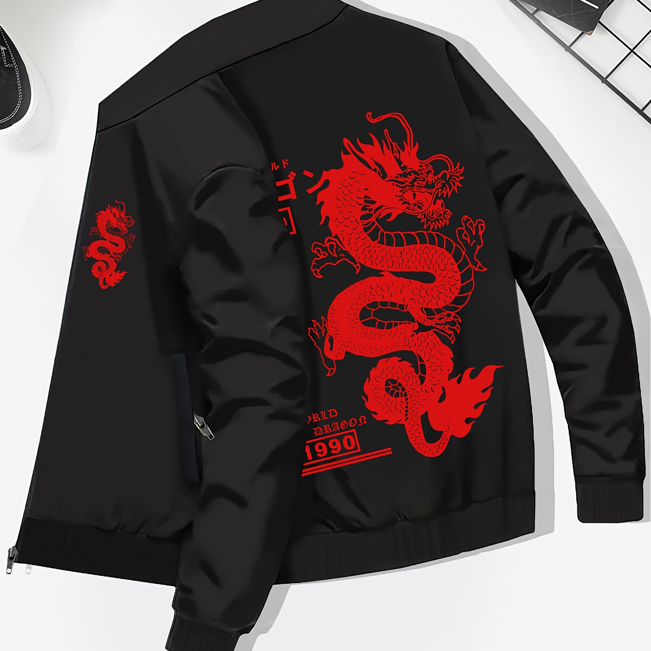 

Plus Size Men's Chinese Style Dragon Jacket For , Band Collar Thin Outdoor Coat