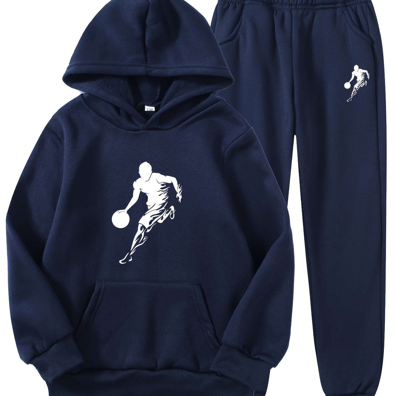 

2pcs Boy's Basketball Player Print Hooded Outfit, Hoodie & Pants Set, Boys Clothes, As Gift