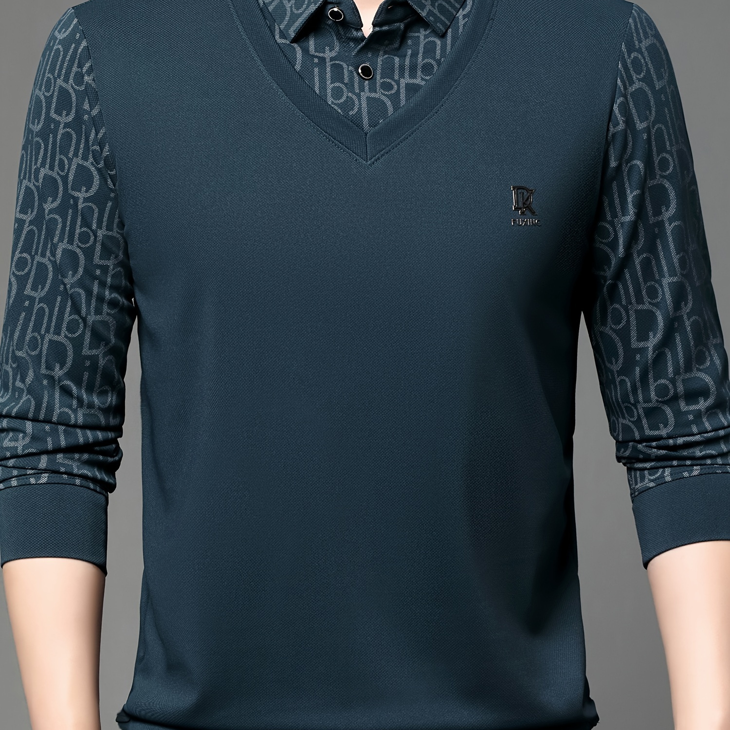 

Spring/autumn Men's Long Sleeve Polo Shirt With Letter Embroidery And Metal On Chest, Suitable For Casual And Formal