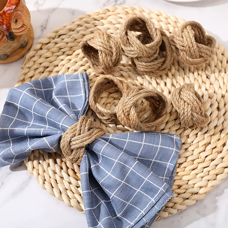 

4pcs, Elegant Braided Linen Napkin Rings For Weddings, Birthdays, And Special Occasions - Perfect For Buffet Tables And Banquets, Christmas Decorations