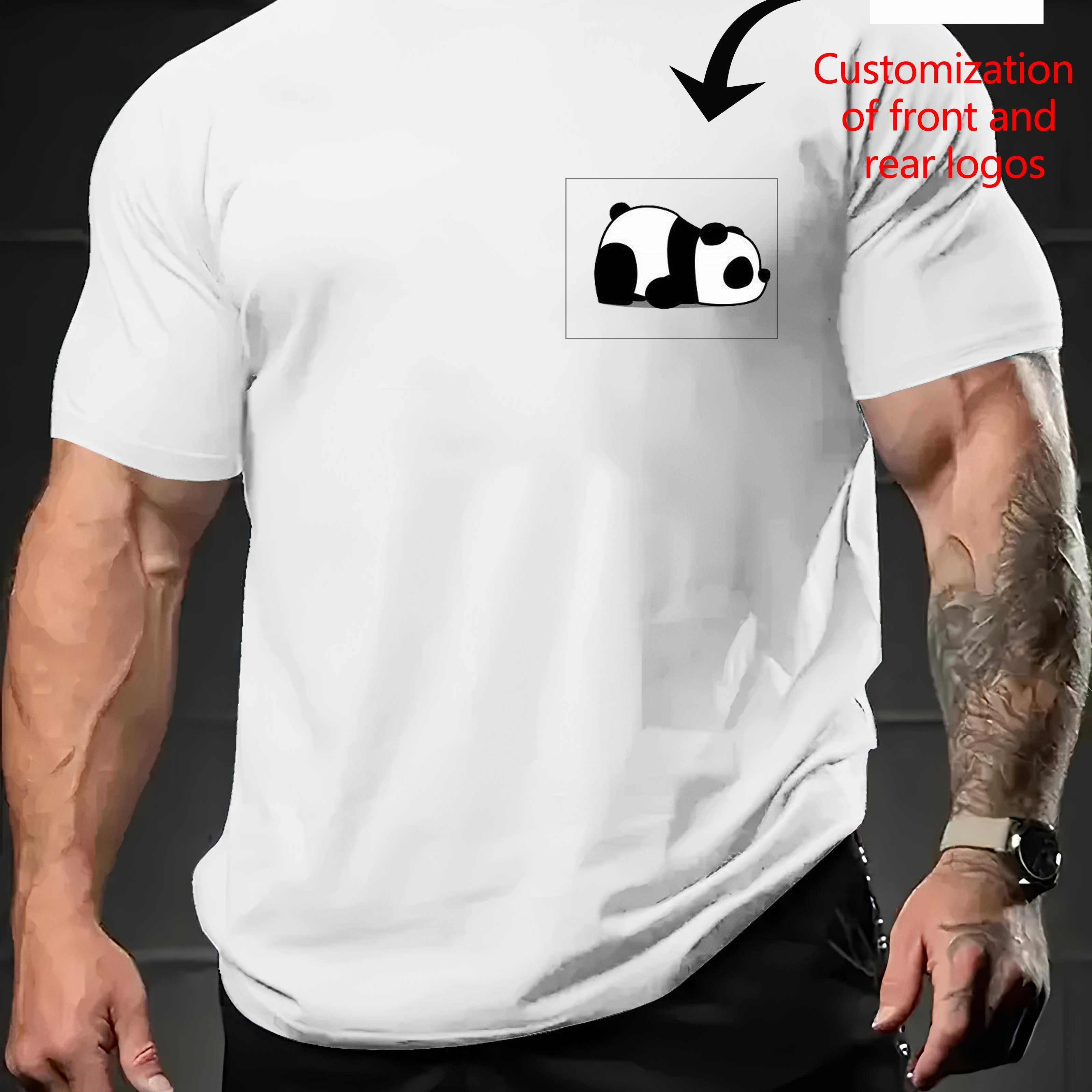 

Customizable Front & Rear Logo Print, Fashionable Plus Size T-shirt, Black & White, Polyester, Vintage & Mature Style, Crew Neck, Stretch Fabric, Full-, Summer, Regular Fit, Men's Clothing