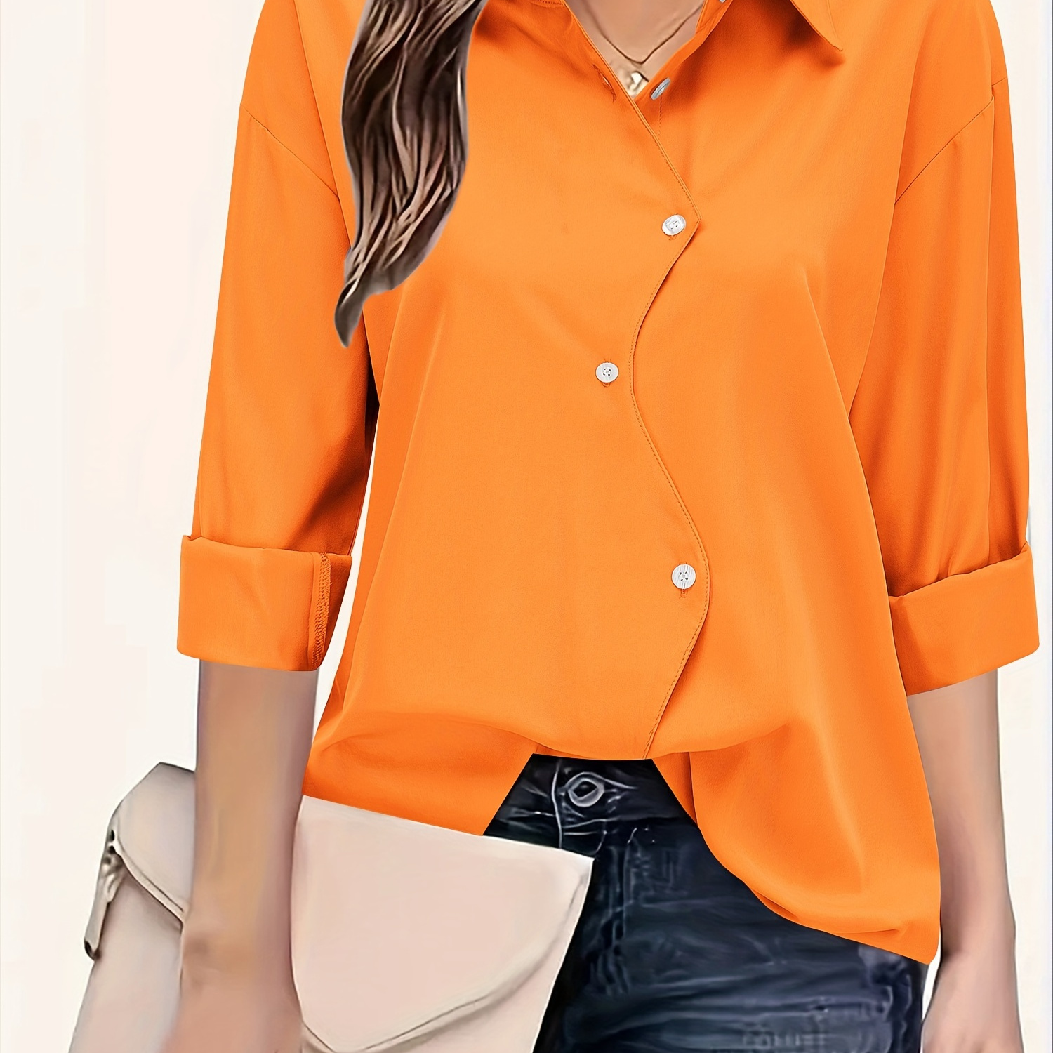 

Elegant Women's Blouse - Solid Color, Semi-sheer, Asymmetrical Detail, Polyester, Machine Washable - All