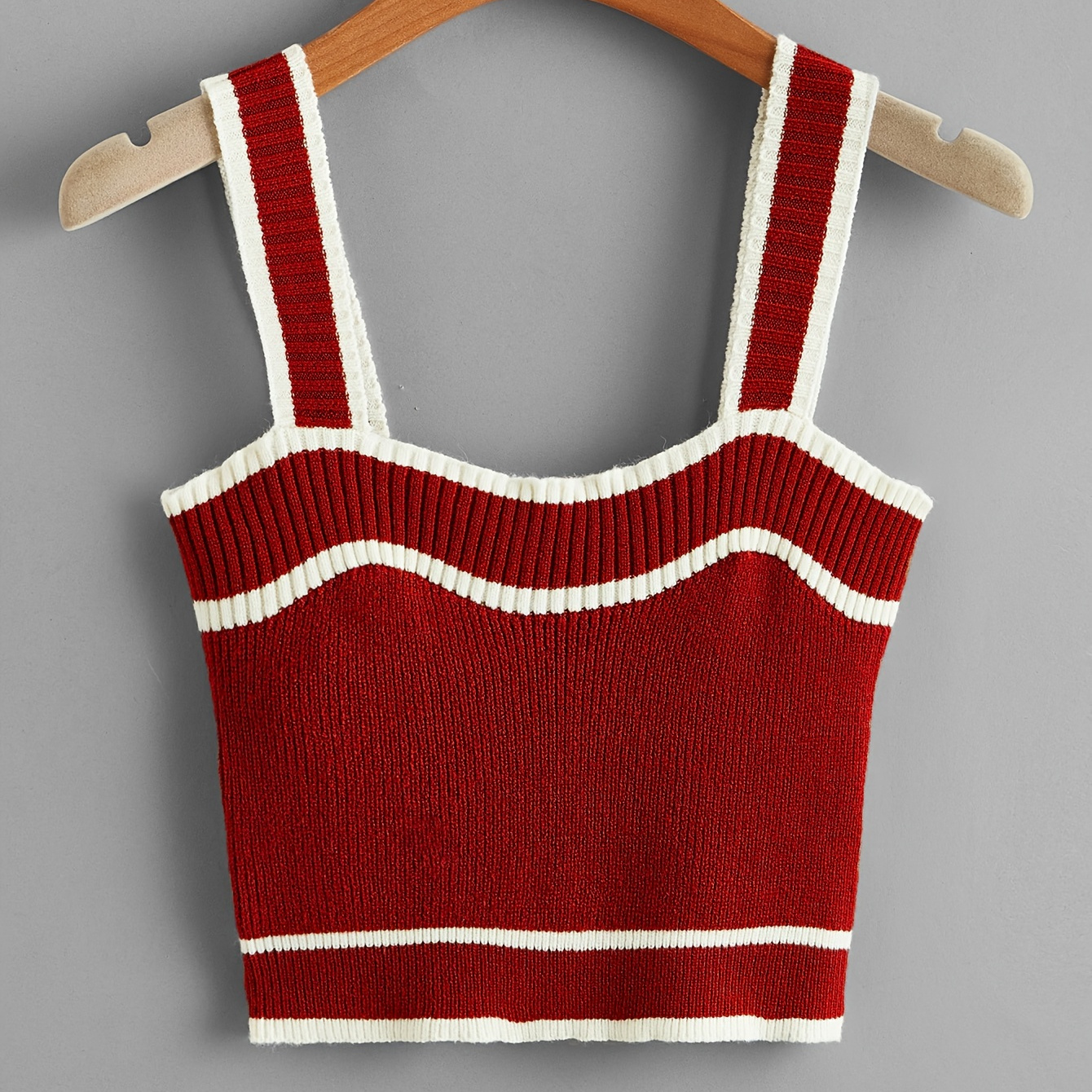 

Contrast Trim Color Block Tank Top, Elegant Sleeveless Crew Neck Wide Strap Slim Top, Women's Clothing