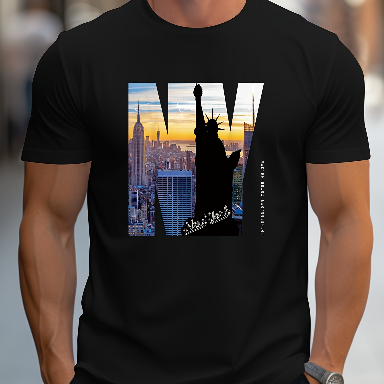 

Ny Graphic Print Men's Creative Top, Casual Short Sleeve Crew Neck T-shirt, Men's Clothing For Summer Outdoor