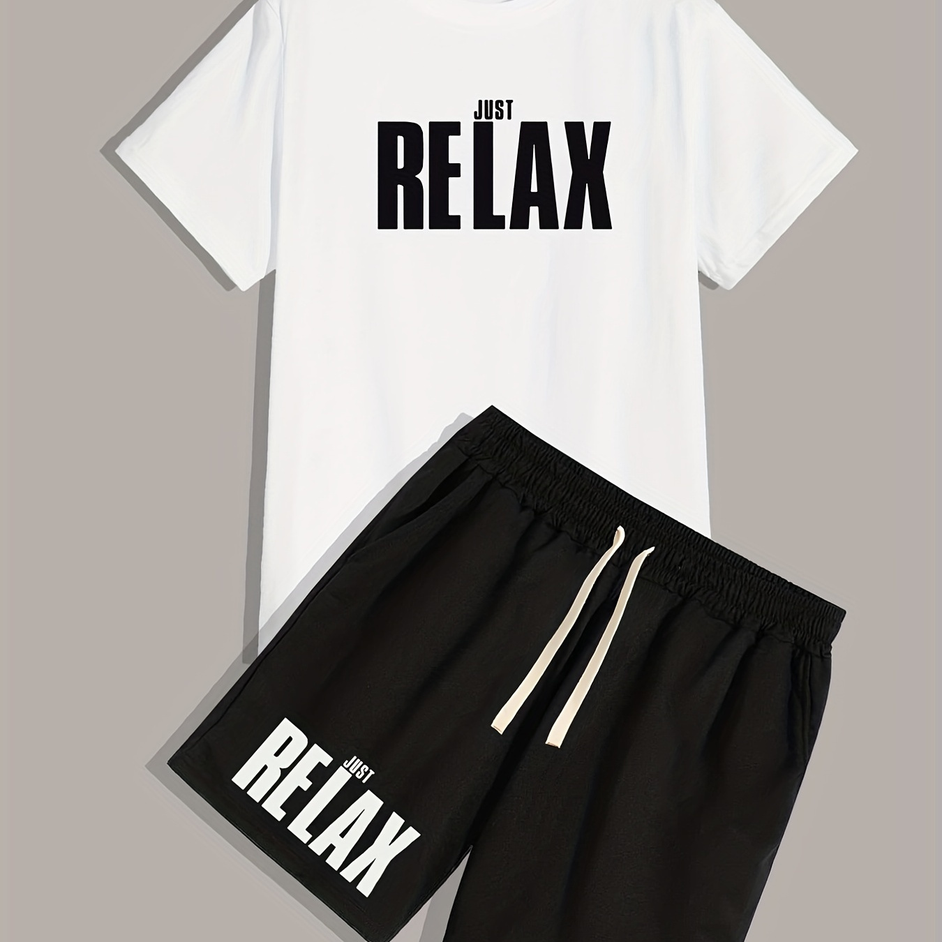 

Relax, Men's 2 Pieces Outfits, Round Neck Short Sleeve T-shirt And Drawstring Shorts Set