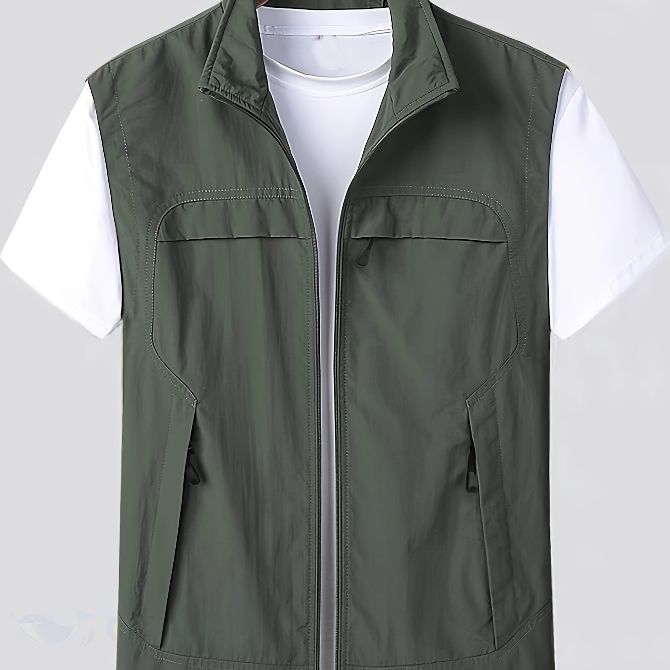 

Plus Size Men's Solid Vest Outdoor Sports Sleeveless Jacket For Spring Fall Winter, Men's Clothing