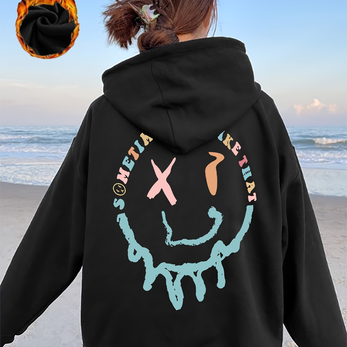 

Alphabet Smileyprint Hoodie, Drawstring Casual Hooded Sweatshirt For Winter & Fall, Women's Clothing