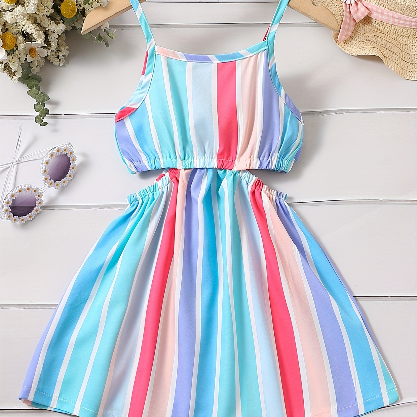 

Toddler Girls Striped Cut Out Cami Dress For Summer