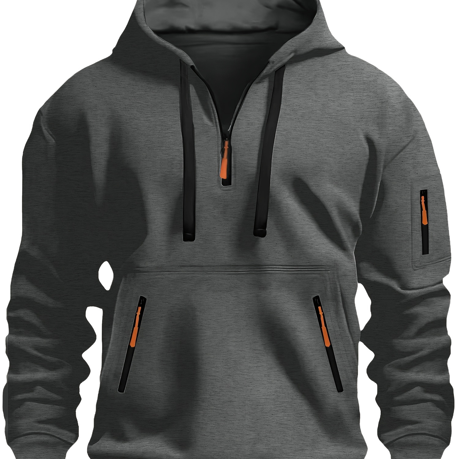 

Men's Casual Hoodie With Zipper Pockets, Long Sleeve Pullover For Spring/autumn