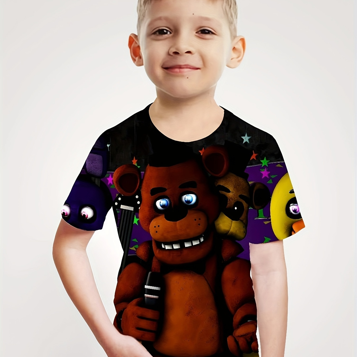 

T-shirt à manches courtes pour garçon avec impression 3D d'un ours robot cool, coupe ample et respirante, col rond, motif créatif, haut décontracté