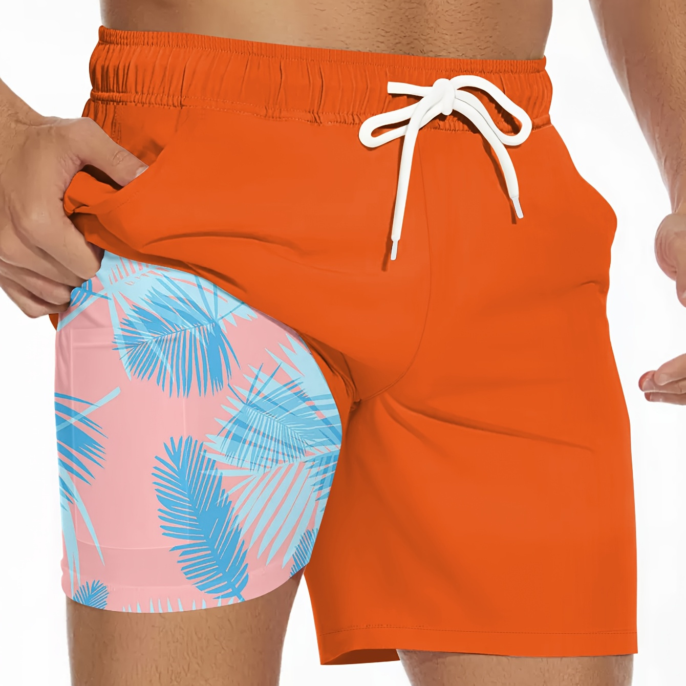 

[1pc Men's Beach Swim Shorts] Men's Summer Beach Swim Shorts, Casual Printed Pattern, Regular Fit, Polyester And Spandex , Slight Stretch, Woven Fabric, For Men