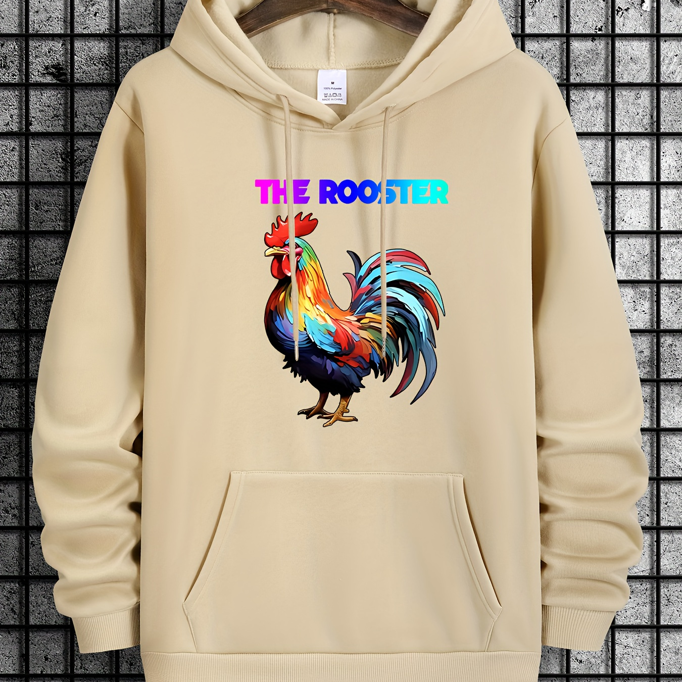 

Rooster Print Sweatshirt, Men's Fleece Long Sleeve Hoodies Street Casual Sports And Fashionable With Kangaroo Pocket, For Outdoor Sports, For Autumn Winter, Warm And Cozy