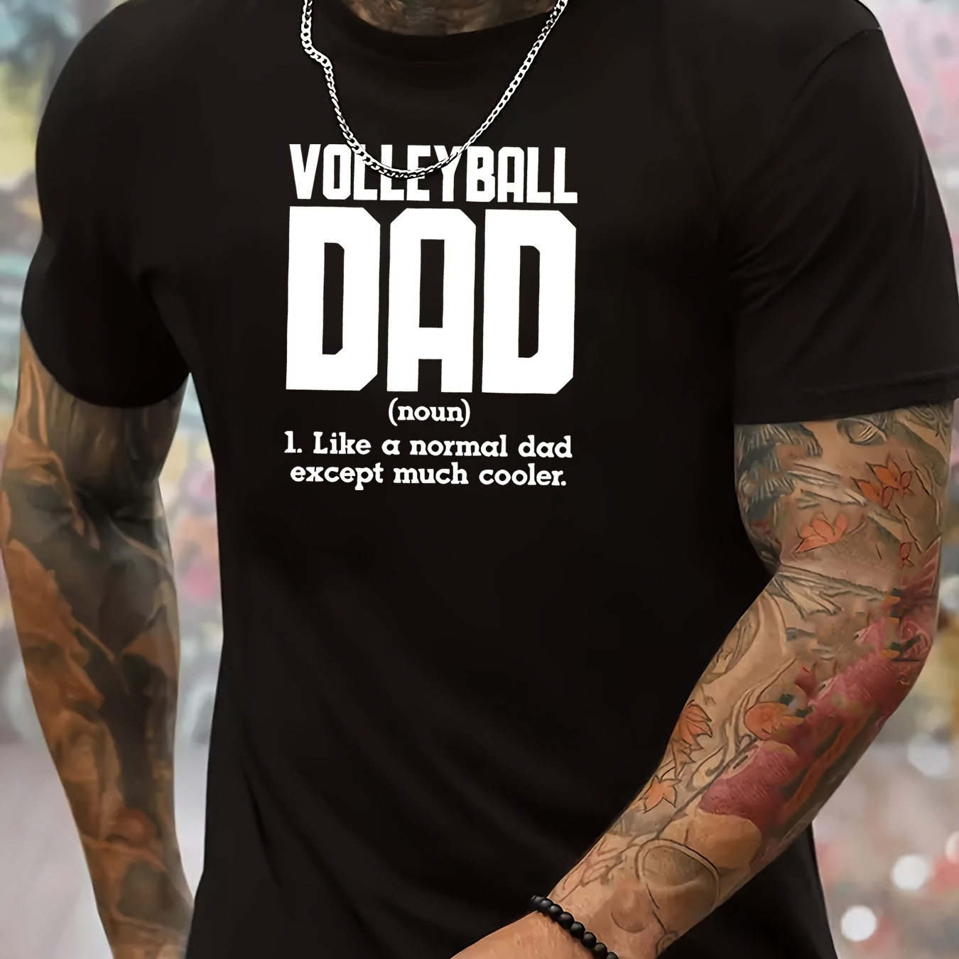 

Volleyball Dad Print Men's Crew Neck T-shirt, Short Sleeve Versatile Casual Summer Clothes