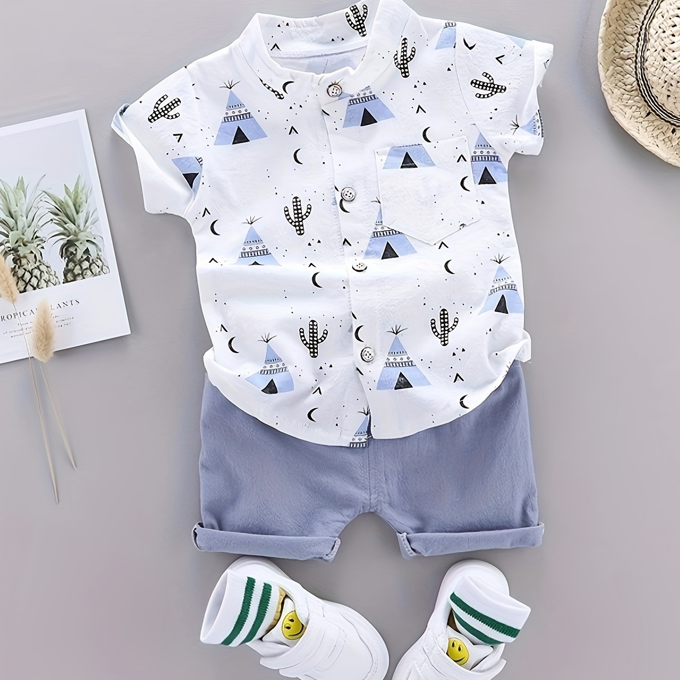 

2pcs 's Pattern -sleeve & , Toddler & Infant Boy's Clothing Set, Cloth