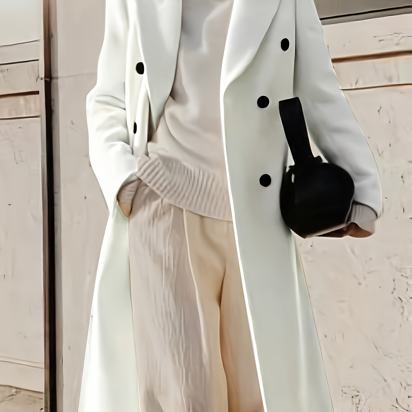 

Double Breasted Lapel Overcoat, Elegant Long Sleeve Outwear For Fall & Winter, Women's Clothing