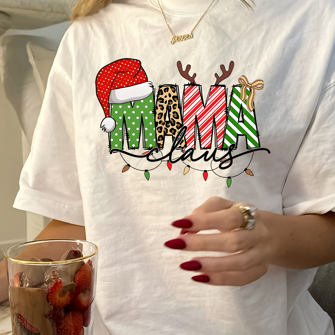 

- Christmas Graphic Tee For Women - , , Polyester ,