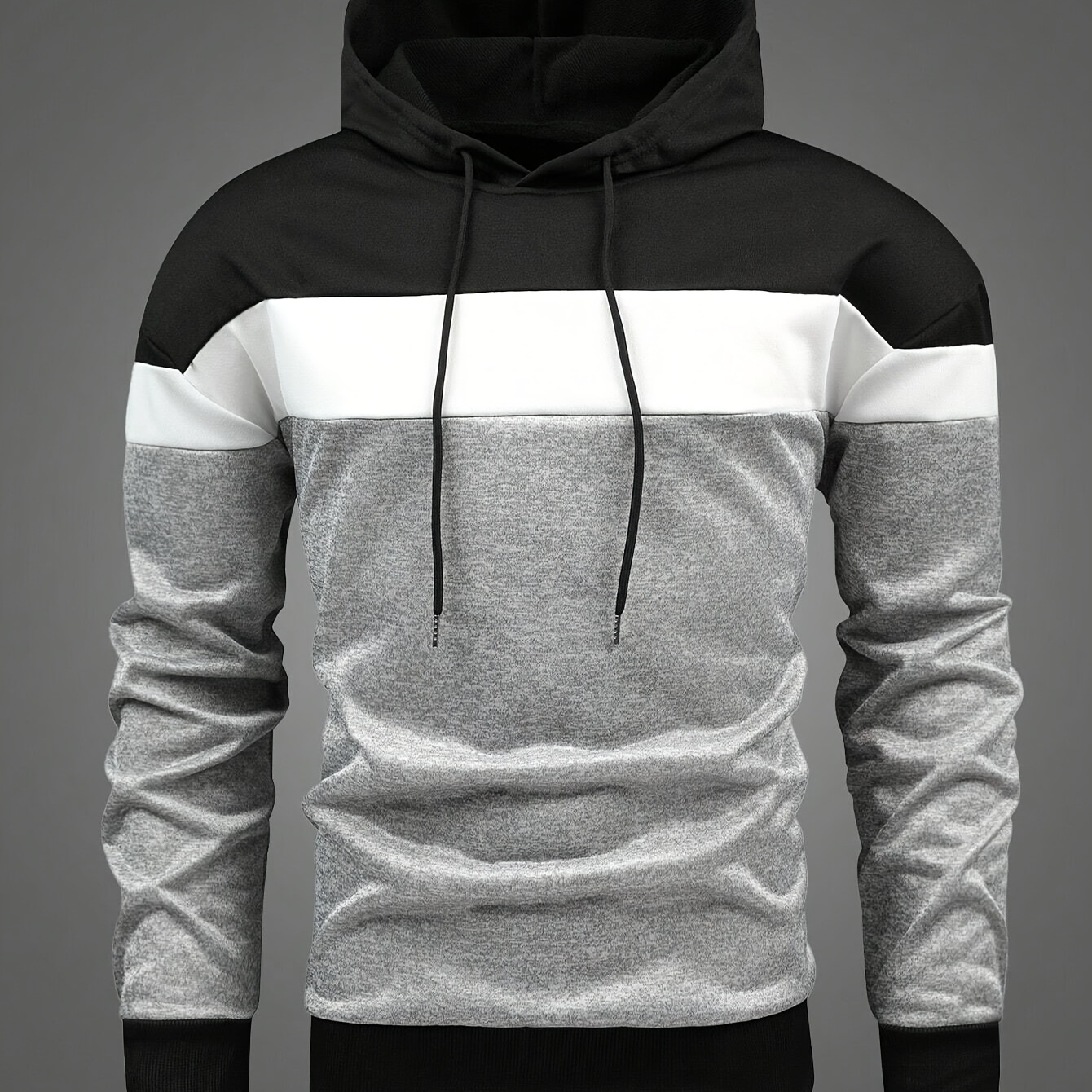 

Men's Color Blocked Hooded Sweatshirt With Drawstring, Men's Pullover Tops For Spring Autumn