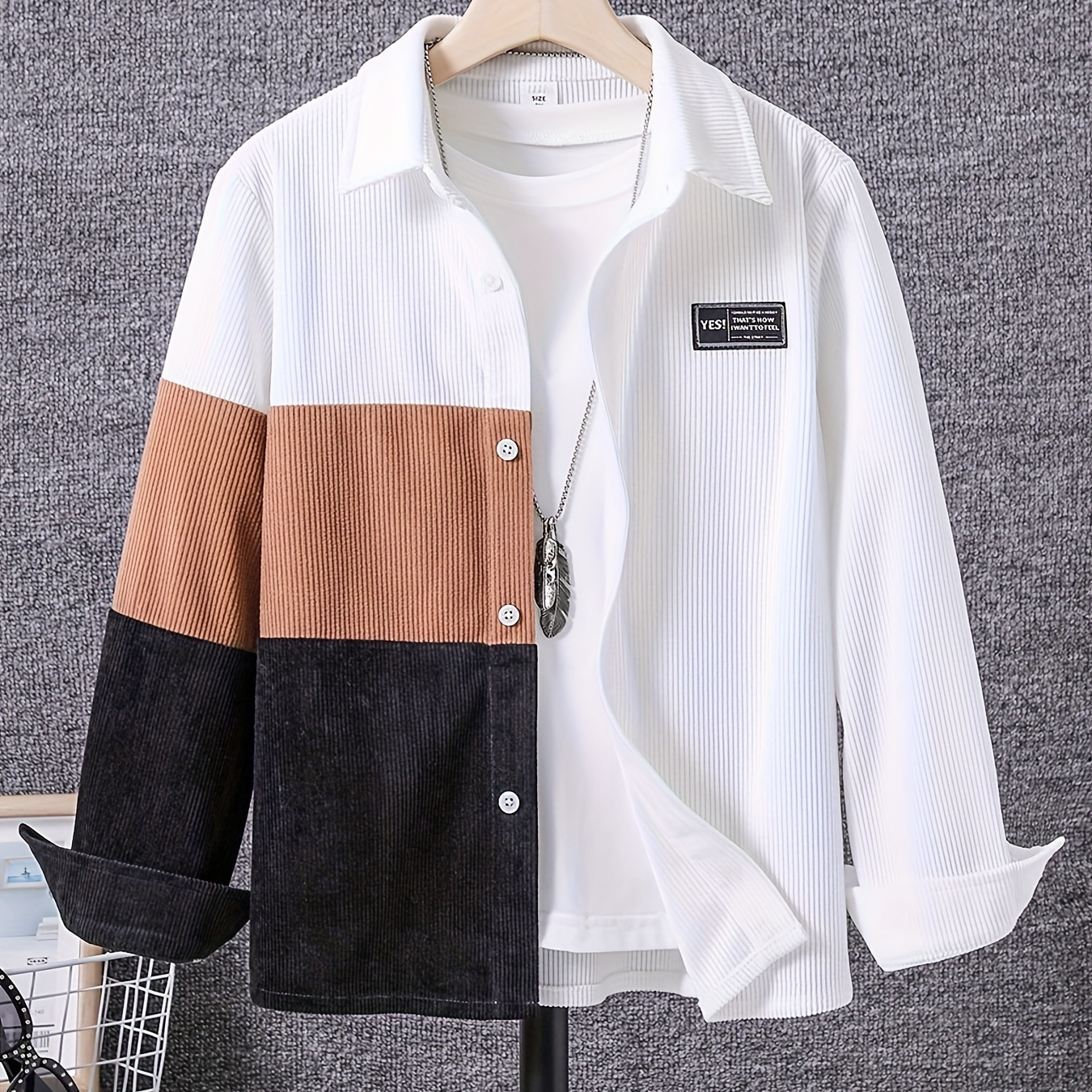 

Boys Trendy Color Block Long Sleeve Shirt, Kids Lapel Collar Tops For Spring Autumn