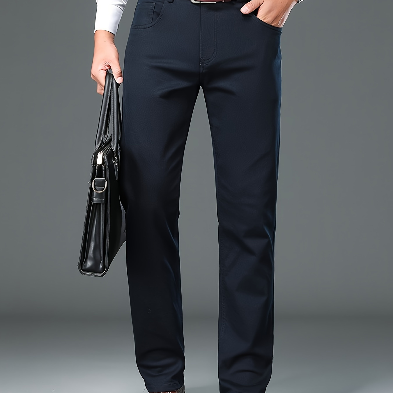 

Men's Solid Color Slightly Stretch Cotton Business Slacks, Versatile Draping Trousers, Light Business Style