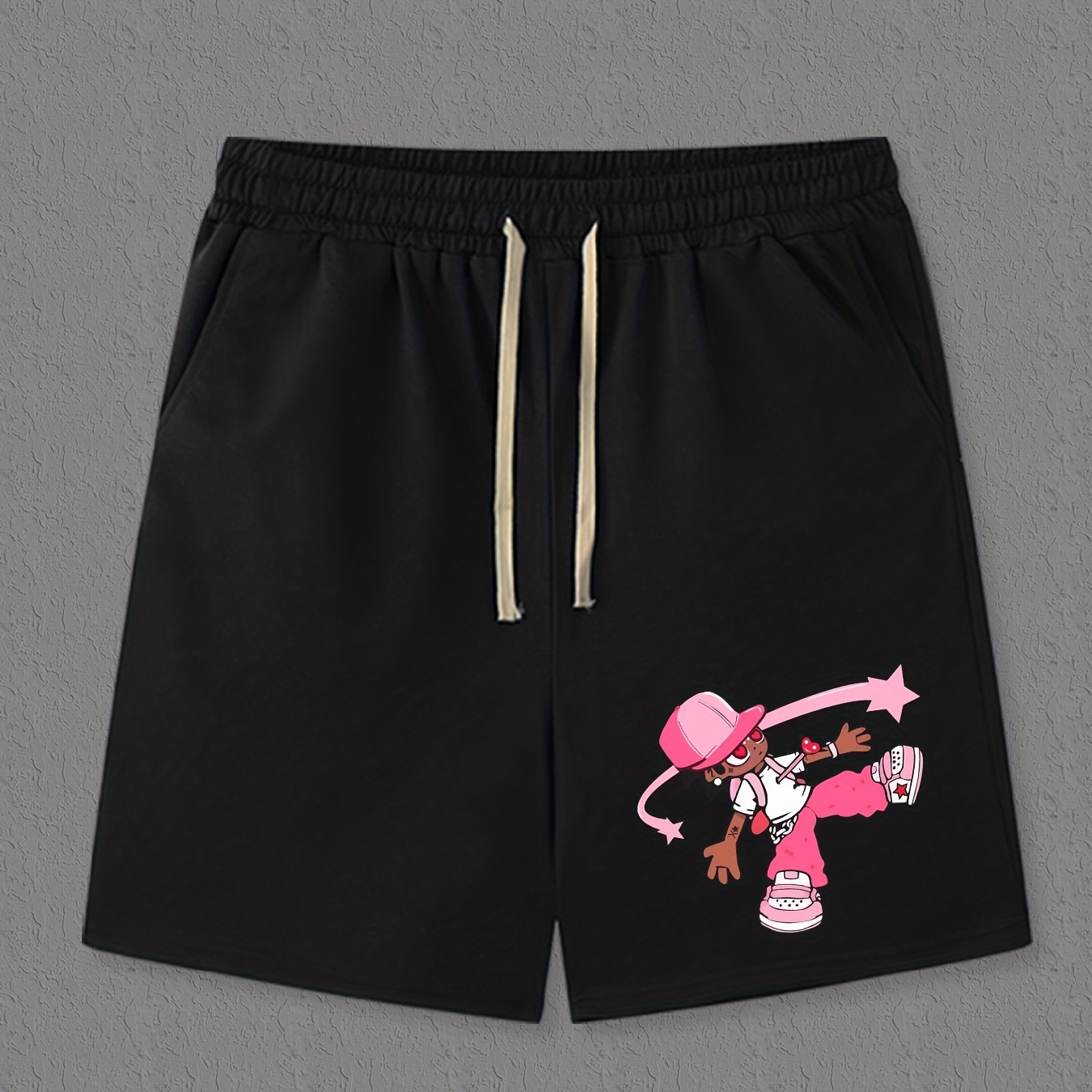 

Boy With Hat Print, Men's Trendy Comfy Shorts, Casual Slightly Stretch Breathable Shorts For Outdoor