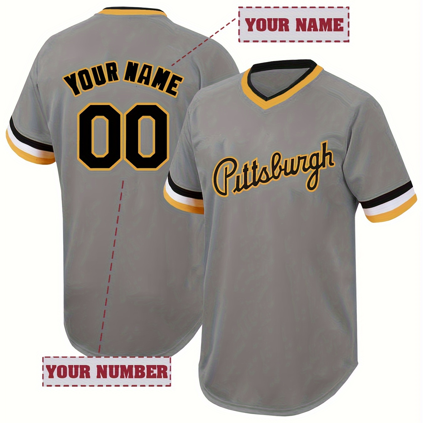 

Customized Name And Number Design, Men's Short Sleeve Loose Breathable V-neck Embroidery Pullover Baseball Jersey, Sports Shirt For Team Training