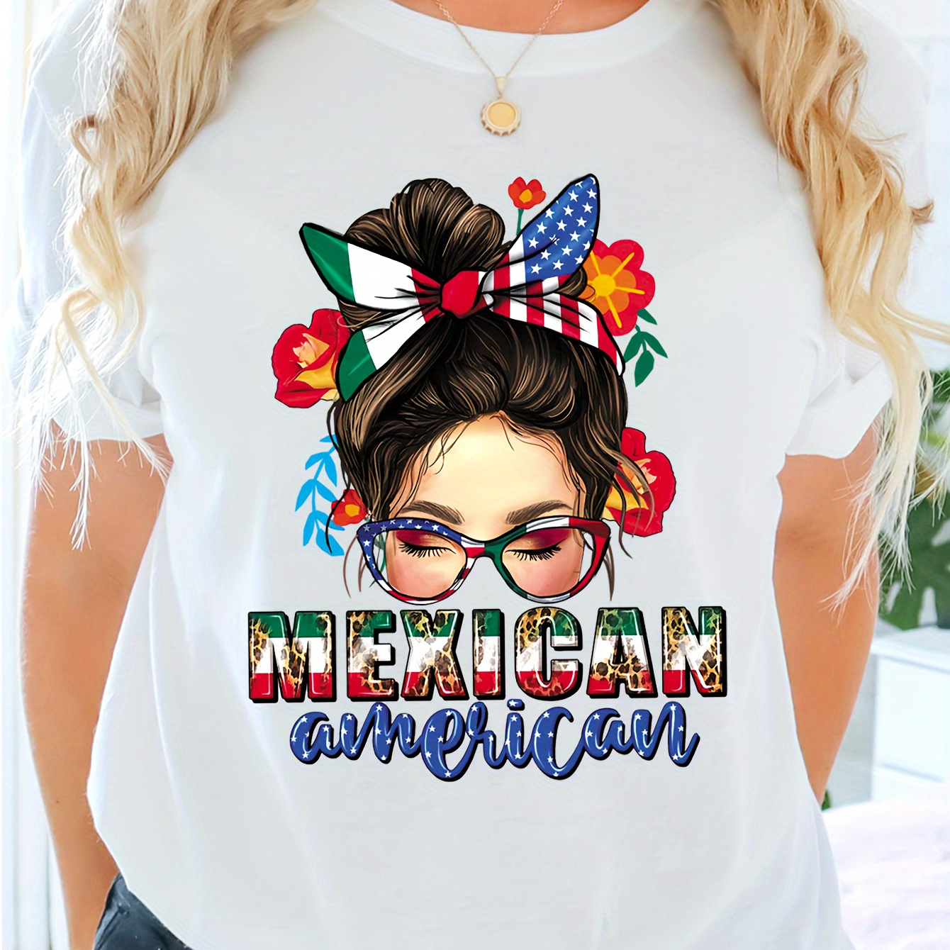 

Mexican Print Crew Neck T-shirt, Casual Short Sleeve Top For Spring & Summer, Women's Clothing