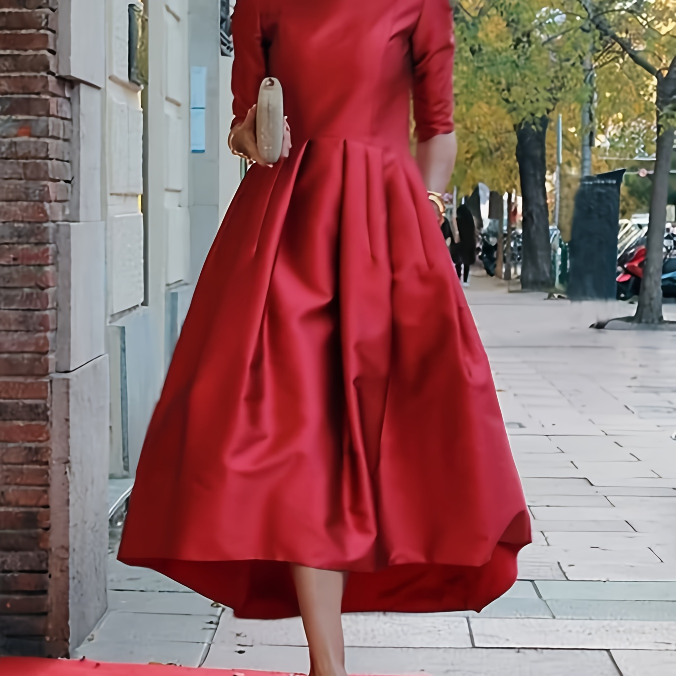 

A-line Dress - Sophisticated Polyester, Machine Washable, Round Neck, Solid Color, Flare With Hem - Formal & Casual Events, Plus Size Elegant Dress