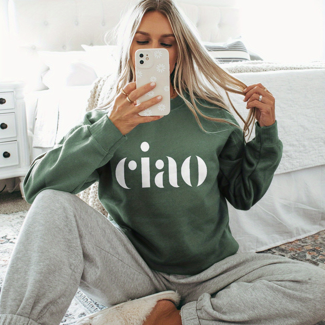 

Letter Print Sweatshirt, Crew Neck Casual Sweatshirt For Fall & Spring, Women's Clothing