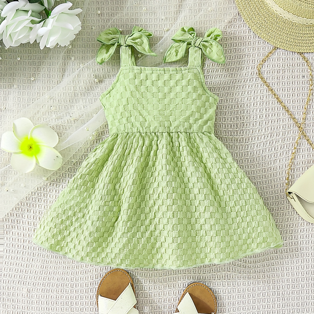 

Robe D'été Décontractée Mignonne Avec Nœud Sur L'épaule Pour Petite Fille