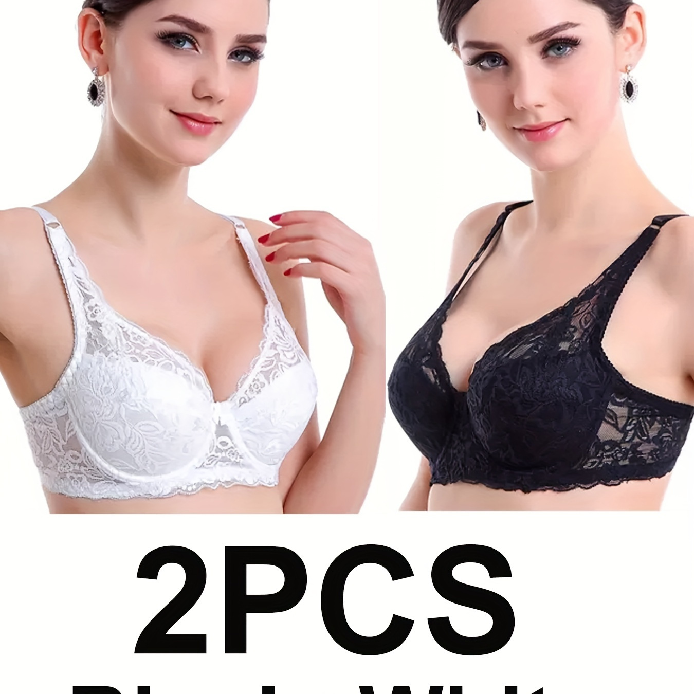 

2pcs Floral Lace Push Up Bras, Comfy & Breathable Bow Tie Intimates Bra, Women's Lingerie & Underwear