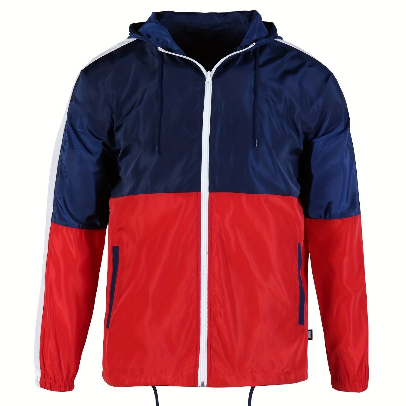 

Men's Color Block Windbreaker Jacket With Drawstring Hem, Comfortable Breathable Material, Casual Sports Style, Ideal For Couples