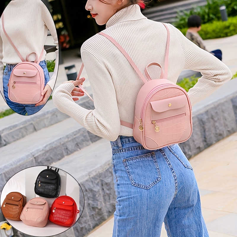Mini Printed Backpack For Women, Faux Leather Purse With Adjustable Strap,  Casual Zipper Shoulder Bag, Bag - Temu Netherlands