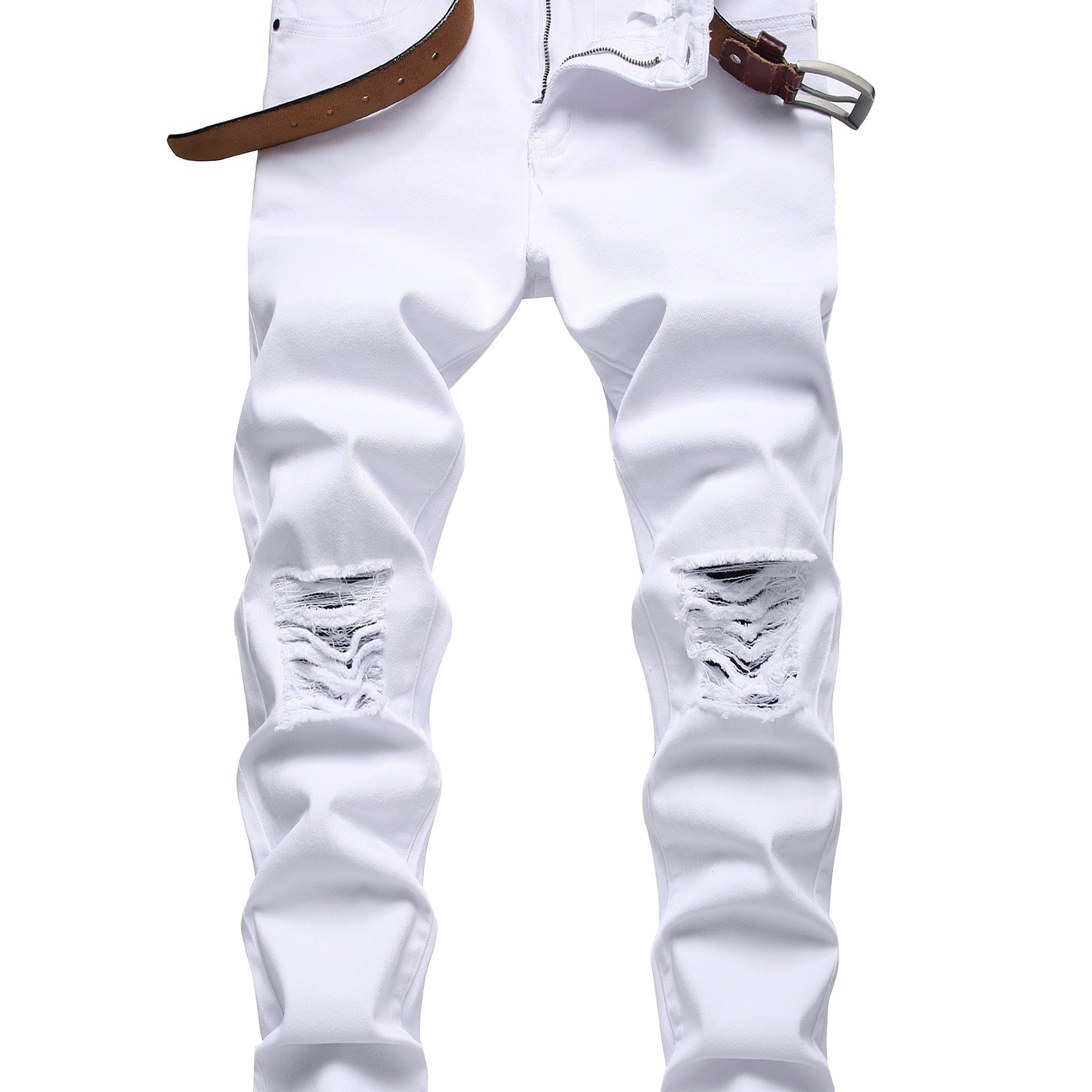 

Men's Casual Ripped Slim Fit White Cotton Jeans