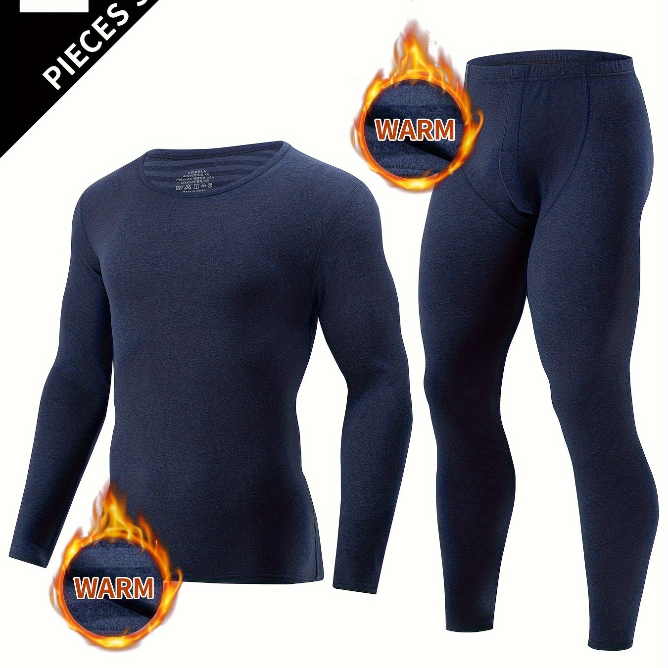 

2 Pcs Men's Warm Thermal Base Layer Set - Moisture-wicking & Breathable Basic Long Sleeve & Leggings - Running And Fitness