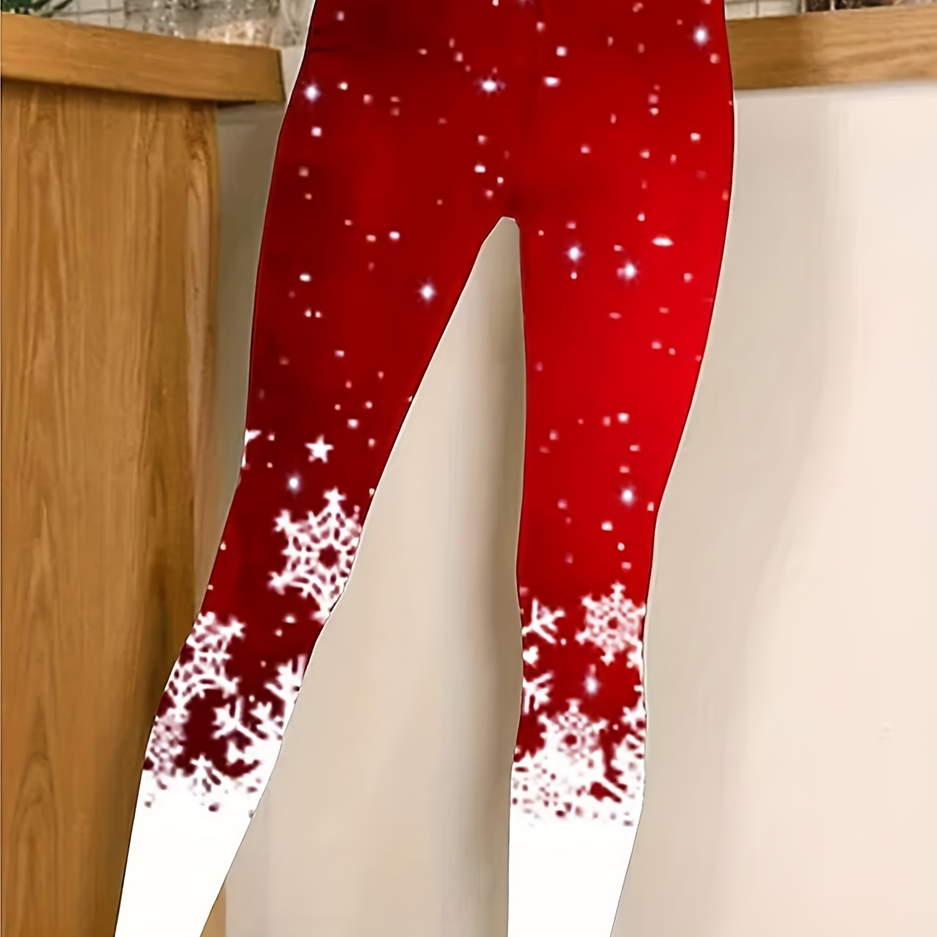 

Christmas Snowflake Print Skinny Leggings, Casual Elastic Waist Stretchy Leggings, Women's Clothing