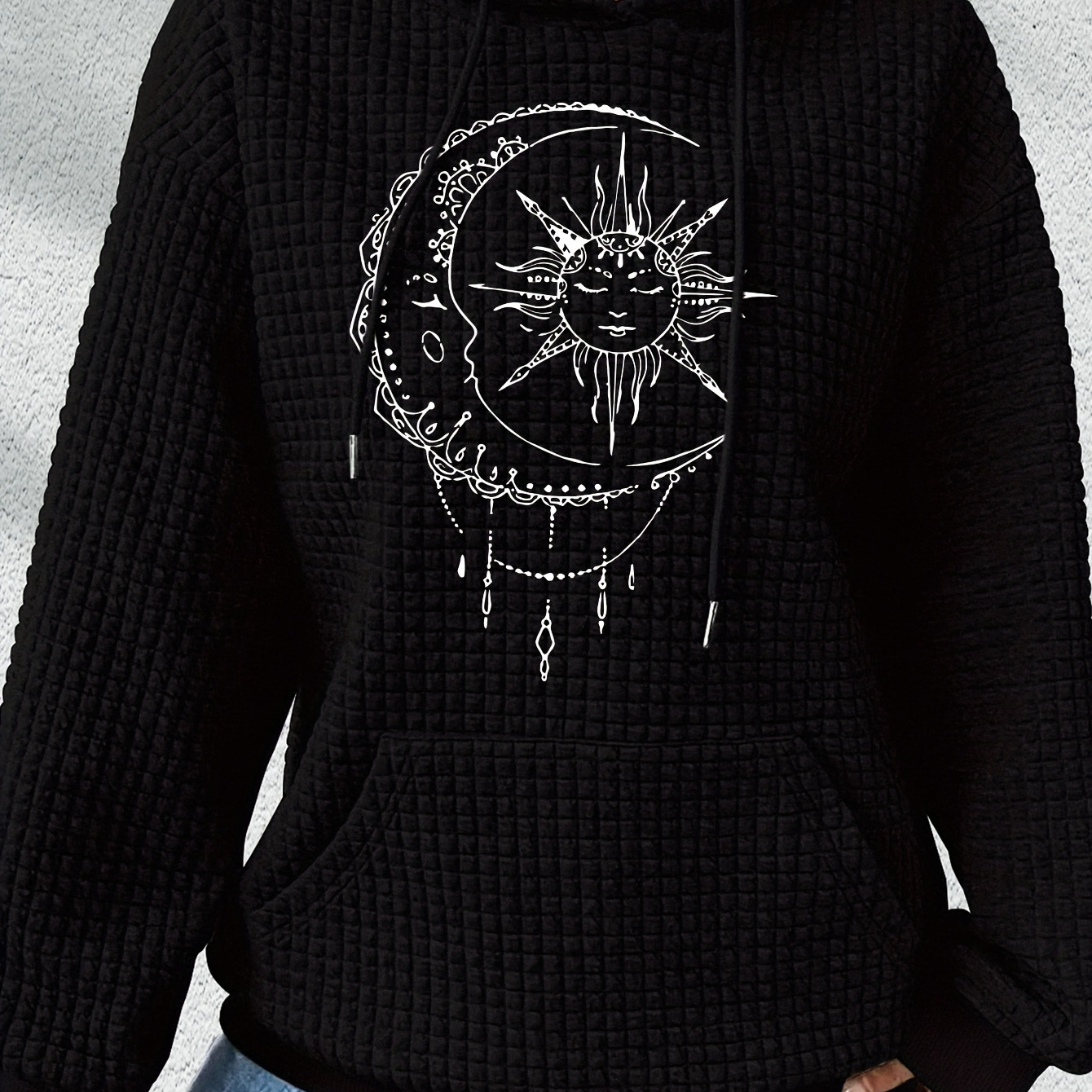 

Sun & Moon Print Hoodie, Drawstring Casual Hooded Sweatshirt For Winter & Fall, Women's Clothing