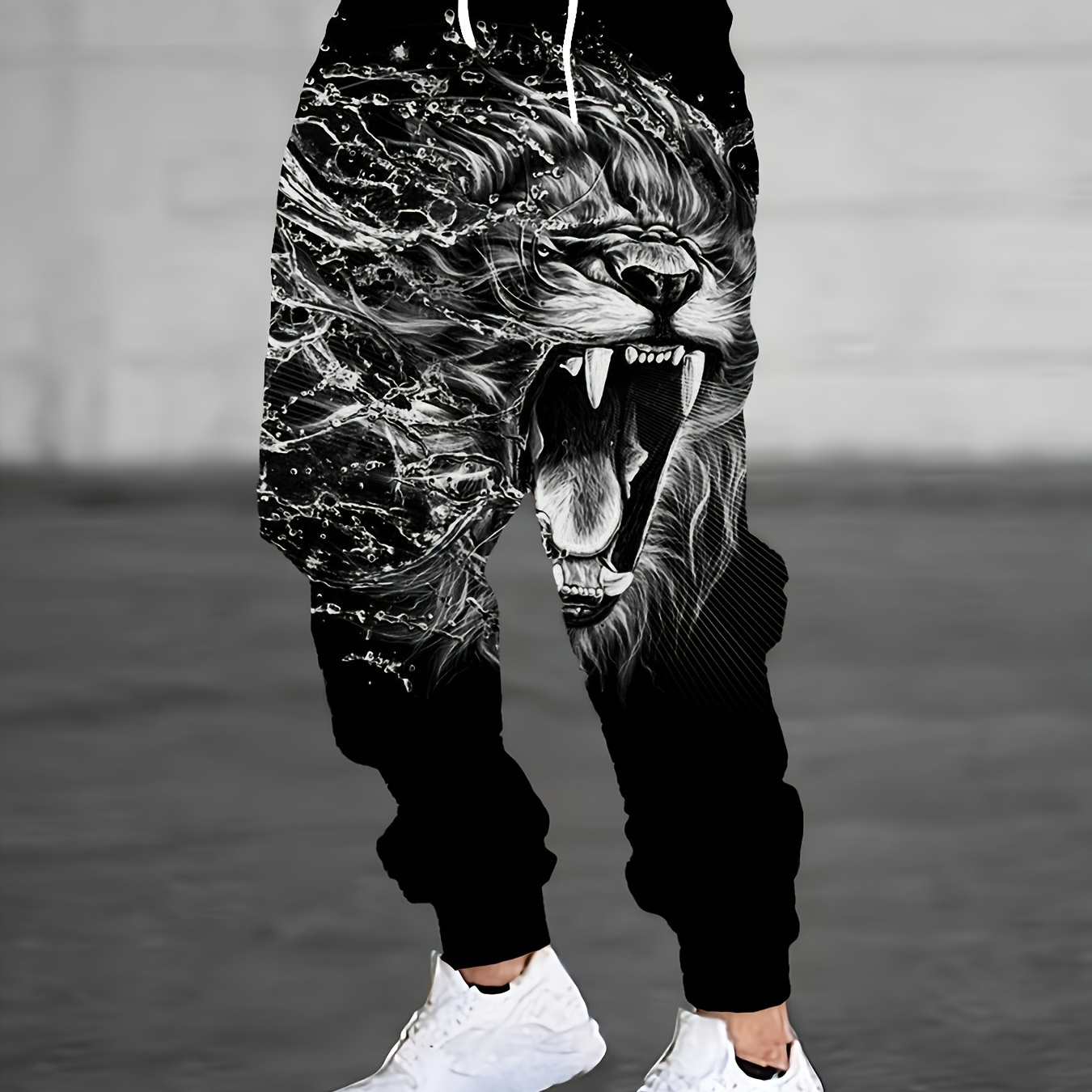 

Men's Casual Fashion Joggers, 3d Graphic Roaring Lion Print, Drawstring Sweatpants, Street Style, Soft And Comfort Fit